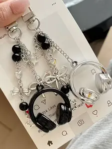 1pc Cute Creative 3D Beaded Earphone Keychain, Phone Strap Pendant,Y2K Backpack Hanging Decoration Accessory, Ideal Gift for Friends/Besties/Family, Cute Charms Keychain