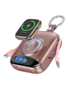 Homekika 3-in-1 Power Bank for Phone, Watch & Tablet -10000mAh Portable Charger with Built-in USB-C & Lightning Cables, 22.5W Fast Charging, LED Display & Keychain for iPhone, Apple Watch, Android, Smartwatches