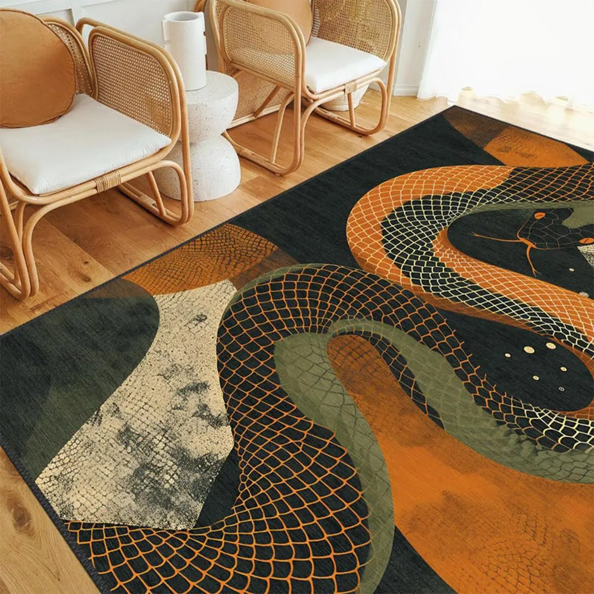 Snake & Plant Pattern Floor Mat, Non-slip Soft Floor Carpet, Decorative Area Rug for Home Living Room Bedroom, Home Decor, Modern Area Rug, Indoor Area Rugs, Decorative Mats