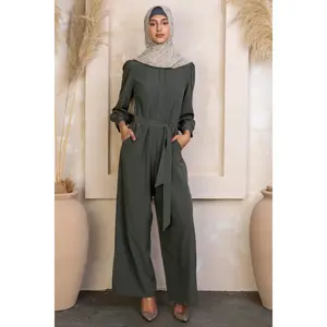 Olive Lattice Long Sleeve Jumpsuit-CLEARANCE