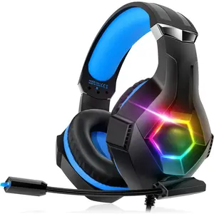 STANDARD GOODS P-HPS019    Gaming Headset for PC, Ps4, Ps5, Xbox Headset with 7.1 Surround Sound, Gaming Headphones with Noise Cancelling Mic RGB Light Over Ear Headphones for Xbox Series X/S, Switch-Blue