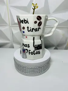 Puerto Rican Coffee Mug with "Debi Tirar Mas Fotos" Design and Unique Decorative Base