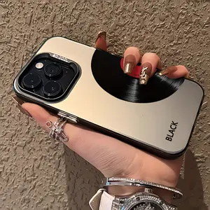 Black Half CD Pattern Case for iPhone 16 15 14 Pro Max 13 12 11 XR XS Plus Shockproof Anti-Scratch Durable PC Back Protective Cover