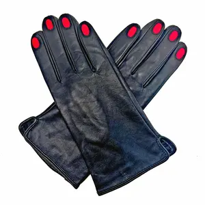 Genuine Leather Gloves with Fingernail Nail Illusion, Nail Gloves, Chic Vintage, Black with Red or Hot Pink