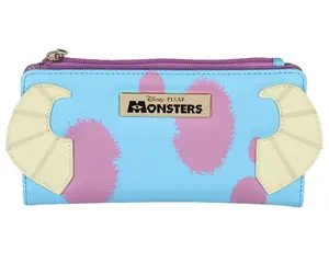 Disney Monsters Inc. Sulley 3D Horns Snap Closure Faux Leather Flap Women's Metal Badge Wallet