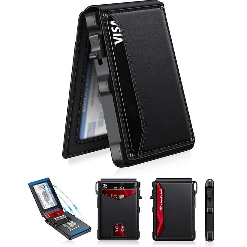 Minimalist Men’s Slim Wallet: 9 - 13 Cards, Money Clip, ID Window.RFID - Blocking, Aluminum Bifold Pop - Up