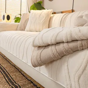 sofa cover 1pc Pure Color Soft Cotton Velvet Sofa Cushion, Modern Simple Design, Living Room Bedroom Decor, Non-Slip Pet Friendly