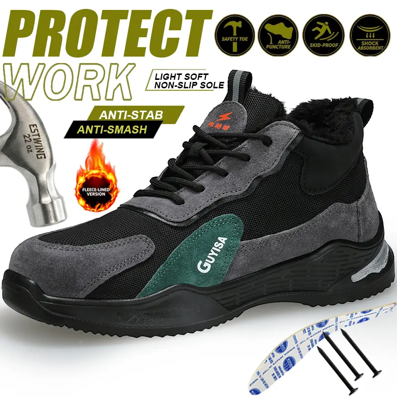 Men Steel Toe Safety Shoes Winter Warm Plush Indestructible Work Boots Anti-Smash Puncture Proof Electric Insulation Anti Slip Waterproof Construction Boots Lightweight Industrial Outdoor Tactical Sneakers Comfort Protective Footwear Working Shoes Men