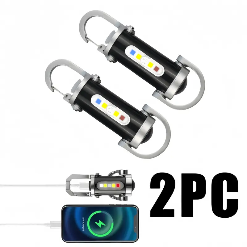 2PC Rechargeable Keychain Flashlights,High Lumen EDC Mini Flashlight, COB Keychain Work LED Flashlight 7 Lighting Mode, Bright quality Mini Keychain waterproof Light for Walking, Searching and Hiking ideal holiday gift Pathway Lighting Christmas Emergency