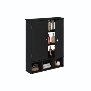 Bathroom wall cabinet, a space-saving storage cabinet above the toilet, a medicine cabinet with two doors and three adjustable shelves, available in white and black, wall-mounted cabinet
