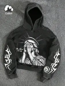 Unisex Art Print Hoodie with Colorful Star Prints, Soft Washed Loose Pullover Sweatshirt, Trendy Streetwear Style for Casual Wear