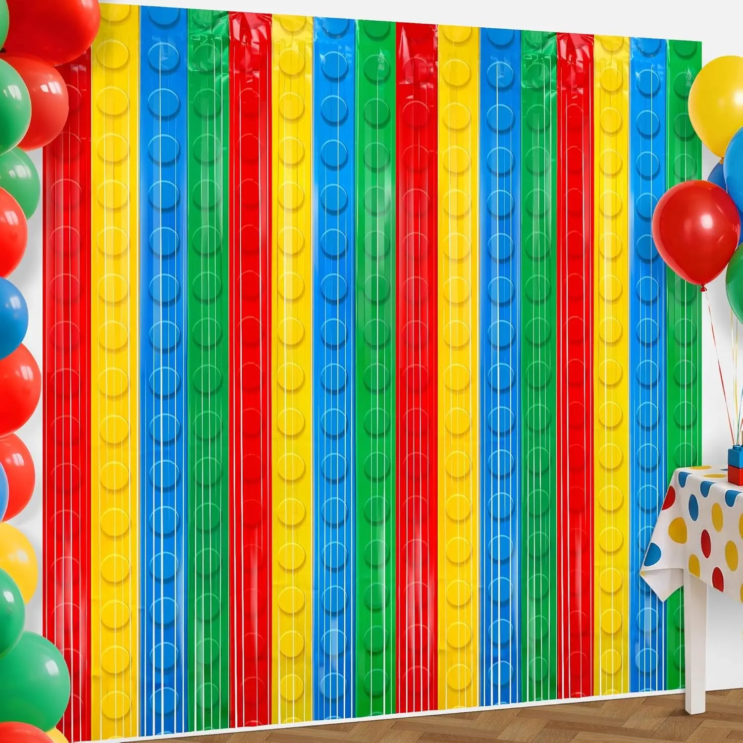 2Pack Building Block Foil Fringe Curtains,3.3X6.6Ft Building Block Theme Party Decorations Foil Fringe Backdrop,Rainbow Tinsel Backdrop Self Adhesive Streamer for Birthday Party Photo Prop Supplies