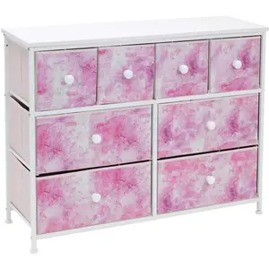 Tie-Dye Colors 8-Drawer Chest Dresser with Knobs - Lightweight and Foldable for Easy Transport Unique Bedroom Furniture Storage Cabinets Design Pink