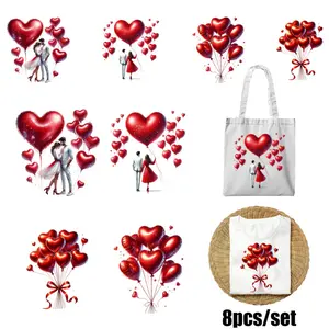 8 Heart Balloon Couple Decoration Stickers, Valentine's Day Romantic Stickers, Suitable for T-shirts, Masks, Jeans, and Backpacks, Ready for Heat Transfer.