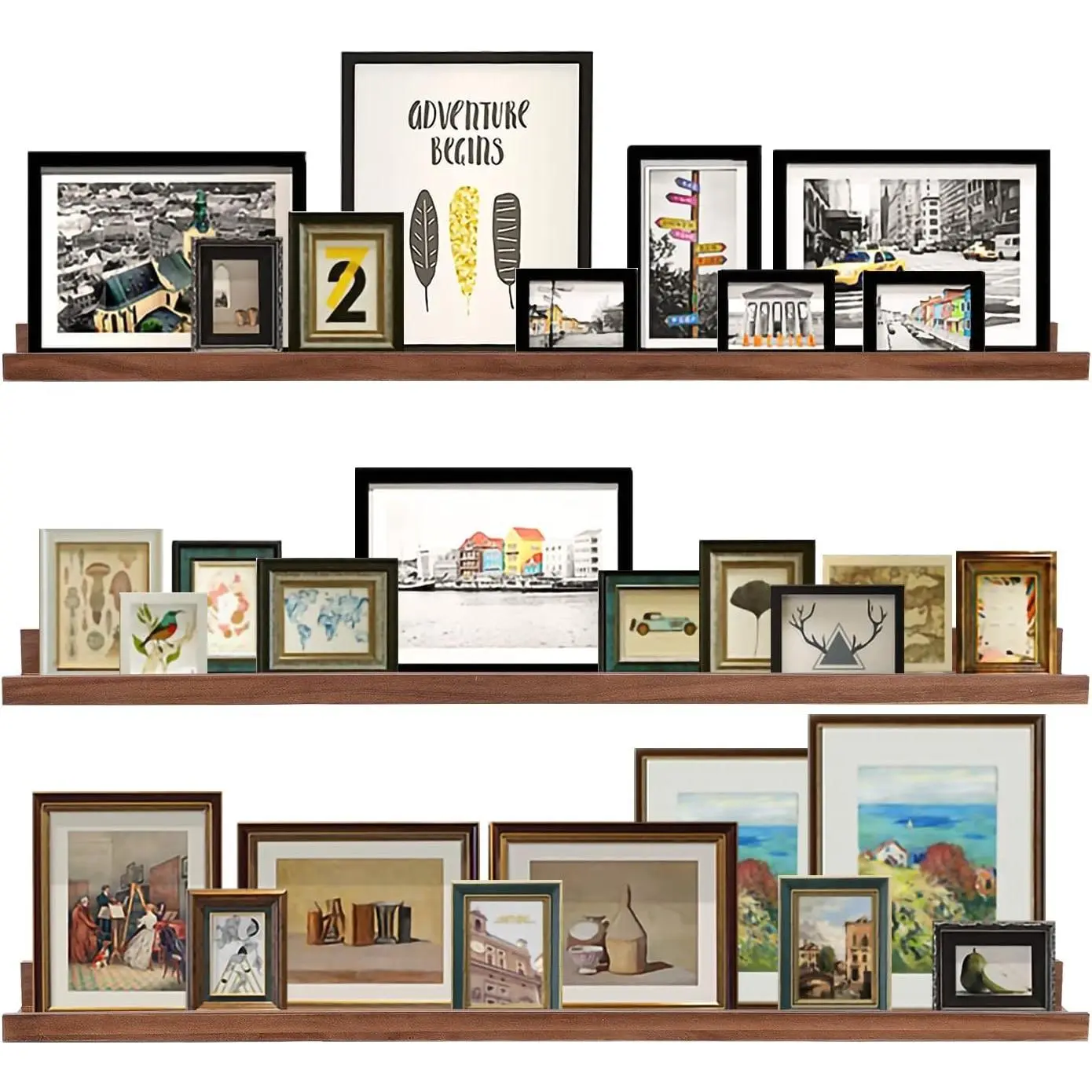 48 Inch Long Floating Shelves Wall Mounted Light Walnut Narrow Photo Picture Ledge Shelves Set of 3  Book Shelves Photo Frames Display Shelves Kitchen  Rack