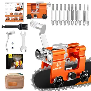 Chainsaw Sharpener Jig Kit, Portable Universal Chain Saw Sharpener Tool with 10PCS Burr & Cleaning Brush, Manual Hand Crank Chainsaw Blade Sharpening Attachment for 4"-22" Chain Saws