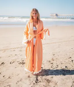 Muslin Cotton Kimono Bathrobe – Lightweight Turkish Cotton Unisex Kimono Robe (One Size)