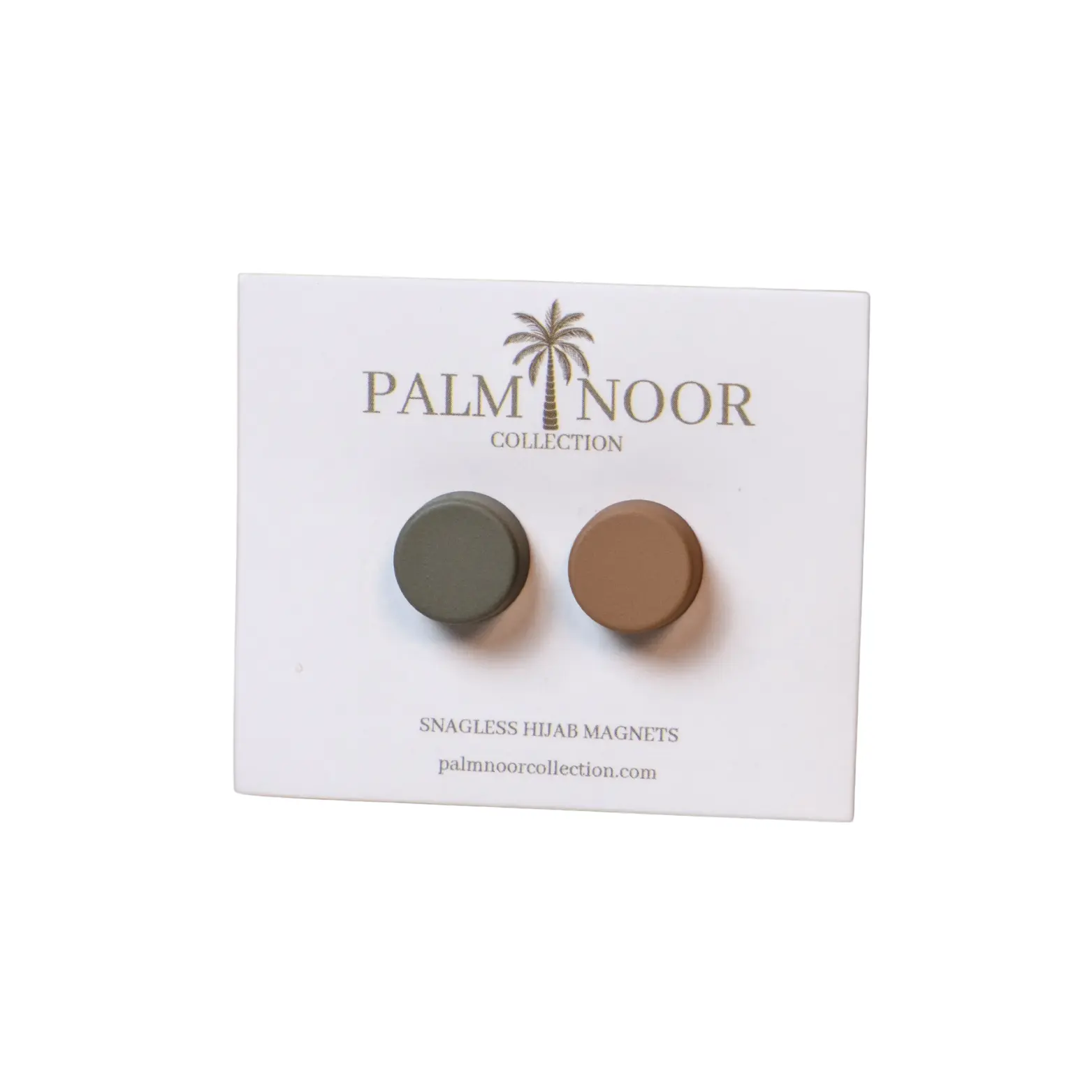 Modest Fashion Hijab Magnets - 2-Pair Set, Matte Nickel-Free, Snagless Pin-Free Strong Hold, Moss Green & Tan, Skin-Friendly, Slip-Resistant, Travel-Ready for Wearers of Hijab, Modesty, Matte Finish