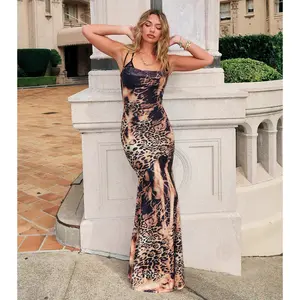 Ayva Leopard Lace-Up Mermaid Formal Dress