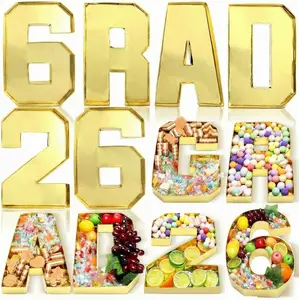 6 Pcs Grad 2026 Charcuterie Numbers Fillable Gold Graduation Decoration Class of 2026 Charcuterie Cardboard Letters Number Gift Boxes for Congrats Grad Supplies College Celebration