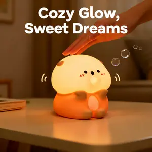 Sea Otter Silicone Night Light Interactive Fun for Kids Squeeze Me Tap Me Blows Bubbles Soft Safe Silicone Material Cozy Atmosphere Rechargeable USB Pet Night Light