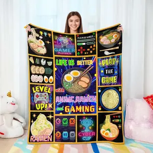 Anime Ramen Gaming Gamer Blanket , Anime Ramen Lover Gaming Gamer Gifts for Boys Kids Men, Funny Food Game Controller Blankets
