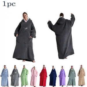 Oversized Long Wearable Blanket with Apple Pocket, Warm Home Clothing, Lazy Blanket for Men and Women, Washable Blanket, Hand Wash, Indoor and Outdoor Use, Cozy Throw Blanket, All Season Blanket