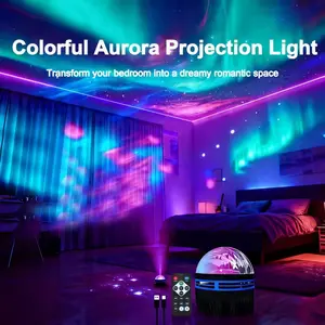 Rechargeable Aurora Projector Lamp, 7 Color LED Ambient Light, USB Charging, Remote Control, Bedroom Living Room Night Light, Adjustable Brightness, Starry Sky Lights, Projection Light