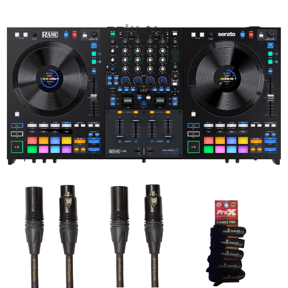 Rane FOUR Advanced 4-Channel Stems DJ Controller + 2 Gold Roland XLRs