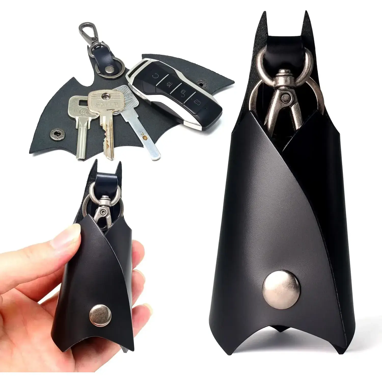 KeyChain Leather Bat Shape for men gifts and women Car key fob case,Leather fashion pop keys ring cover holder, Car Key Protector, Key Covers For Car Keys