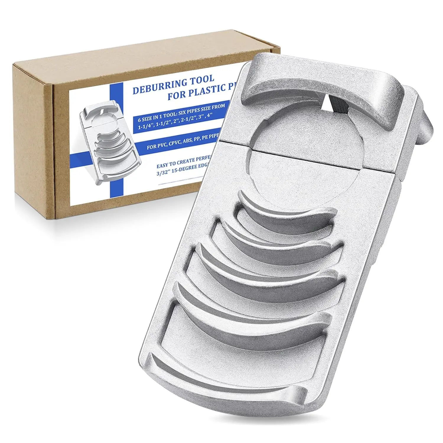 Deburring Tool for Pipe, Suitable for 6 Pipes Size from 1-1/4 to 4-Inch, PVC Pipe Reamer, PVC Chamfer Tool Creates Chamfer, Achieve More Uniform Coverage and Adhesion