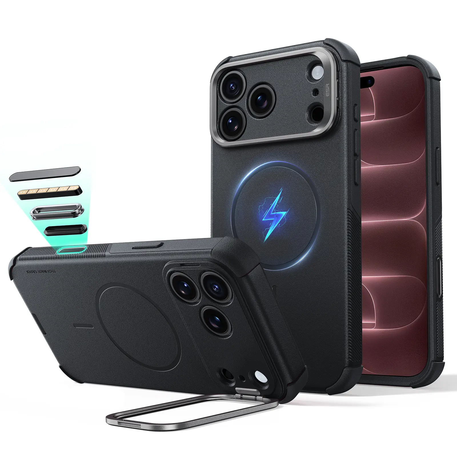 ESR Magnetic iphone Case with Flex Stand for iPhone 18/17 Pro Max/Pro, MagSafe-Compatible, Cyber Tough,  7X Military-Grade Drop Protection, Camera Control, Shock-Absorbing, Dustproof Port Cover, Handheld Protector Casing Accessory