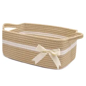 Gift Baskets Empty for Kids, Basket for Gifting Small Woven Rope Basket for Towels Baby Shower Baskets for Toys Easter Basket for Nursery Home Décor Camel&White, 13 x 10 x 5 inches