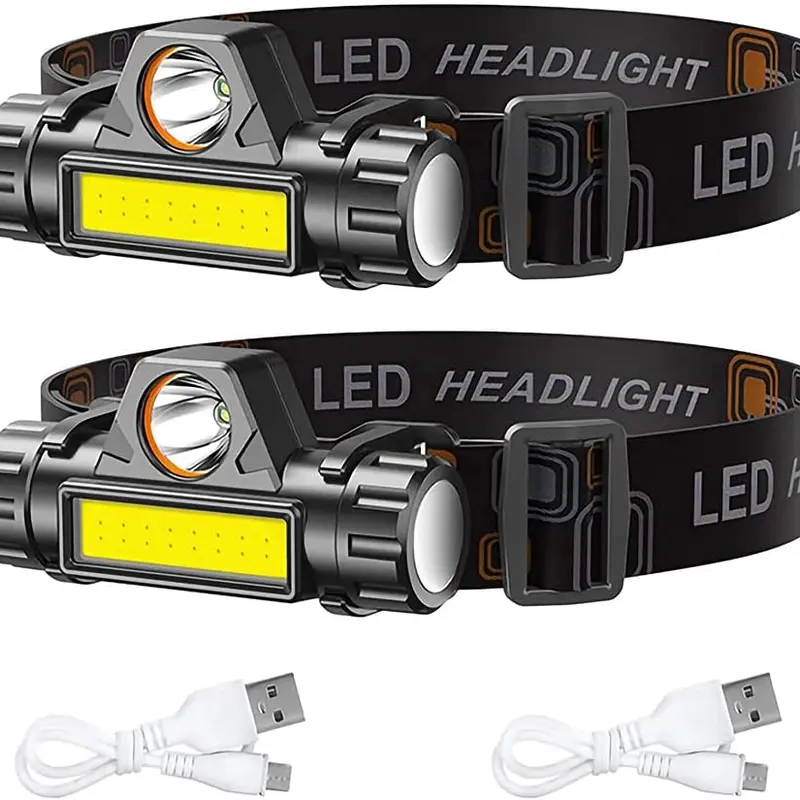 DAZONE 2-Pack Unisex Rechargeable LED Headlamps with USB Cable, High Lumen Brightness, Magnetic Base, IPX5 Water Resistant Plastic Flashlight, ABS Light for Camping, Hiking, Outdoor Sports Gadgets