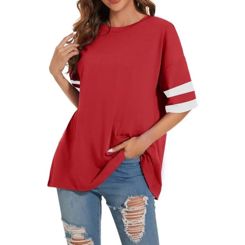 Women's Oversized T Shirts Round Neck Striped Tees Summer Half Sleeve Casual Comfy Cozy Cotton Tunic Tops Women's Oversized T Shirts Round Neck Striped Tees Summer Half Sleeve Casual Comfy Cozy Cotton Tunic Tops