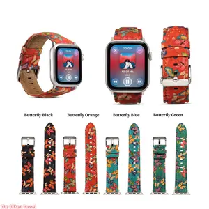 Colorful Printed Apple Watch Band, Genuine Cowhide Leather Lining Wrist Strap, Soft Comfortable Replacement for Apple Watch Series 1-11 SE Ultra 38mm-49mm (Strap Only)