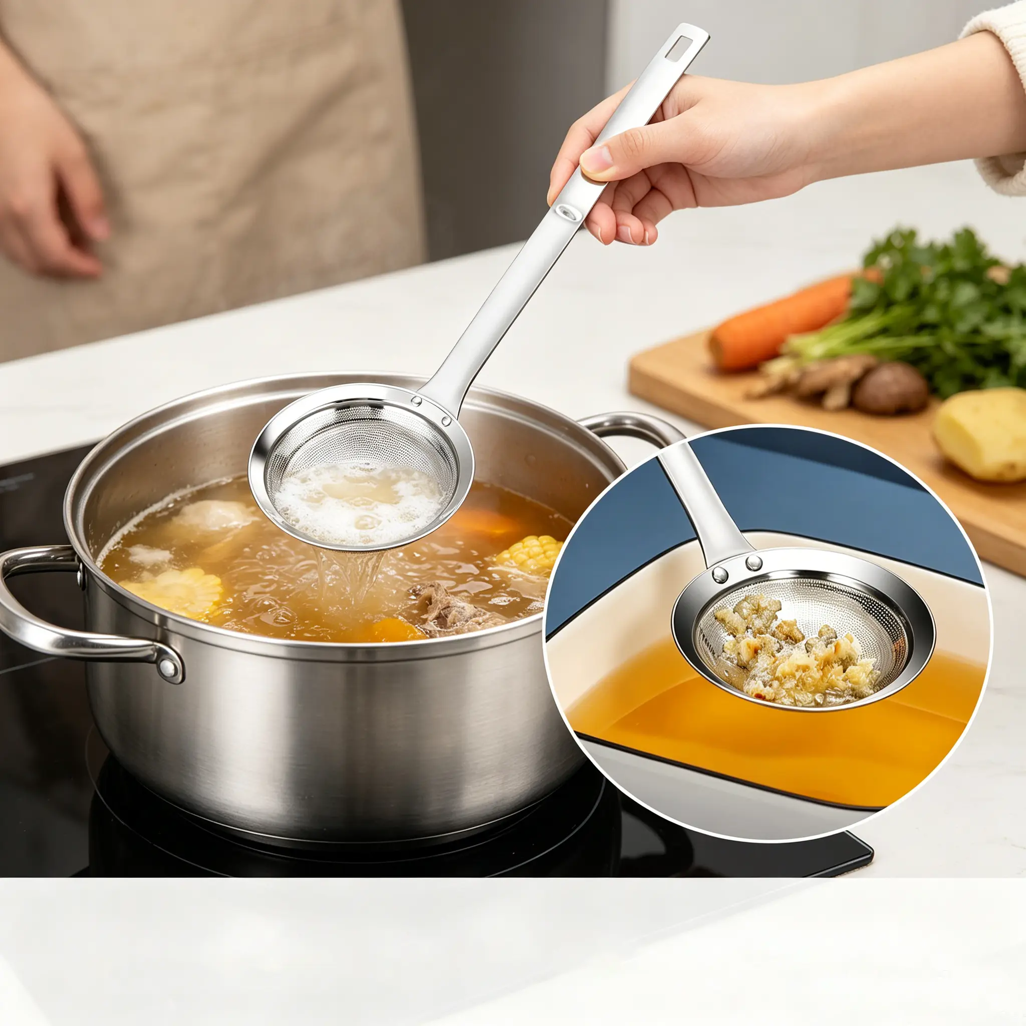 Kitchen Oil Skimmer Spoon – Ultra-Fine Mesh Filter, Food-Grade Stainless Steel, Dishwasher Safe