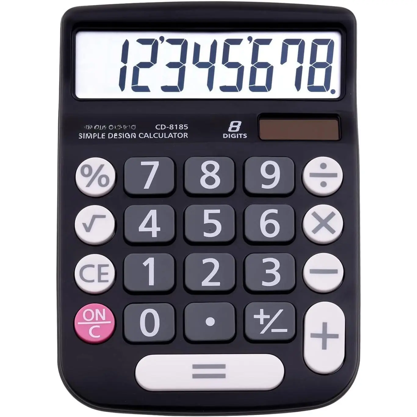 Desktop Calculator 8 Digit with Solar Power and Easy to Read LCD Display, Big Buttons, for , Office, School, Class and Business, 4 Function Small Basic Calculators for Desk, CD-8185 Black