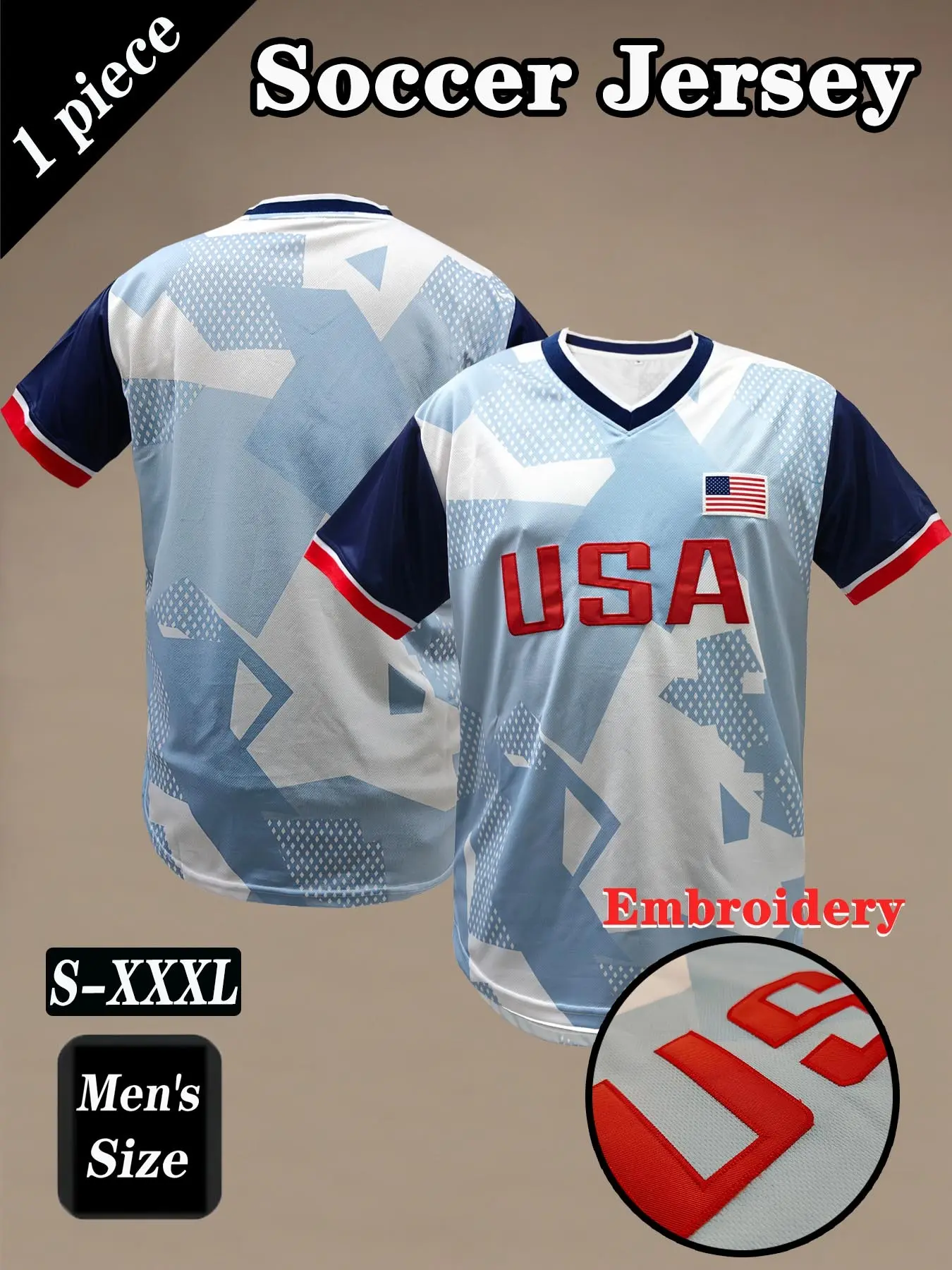 Usa National Team Light Camo Soccer Jersey, Soccer Shirt, Lightweight Jersey, Sporty Jersey, Embroidery Sportswear, Short Sleeve Embroidered Casual Top, All-Season Sports Wear, Sports Clothing for Men & Women