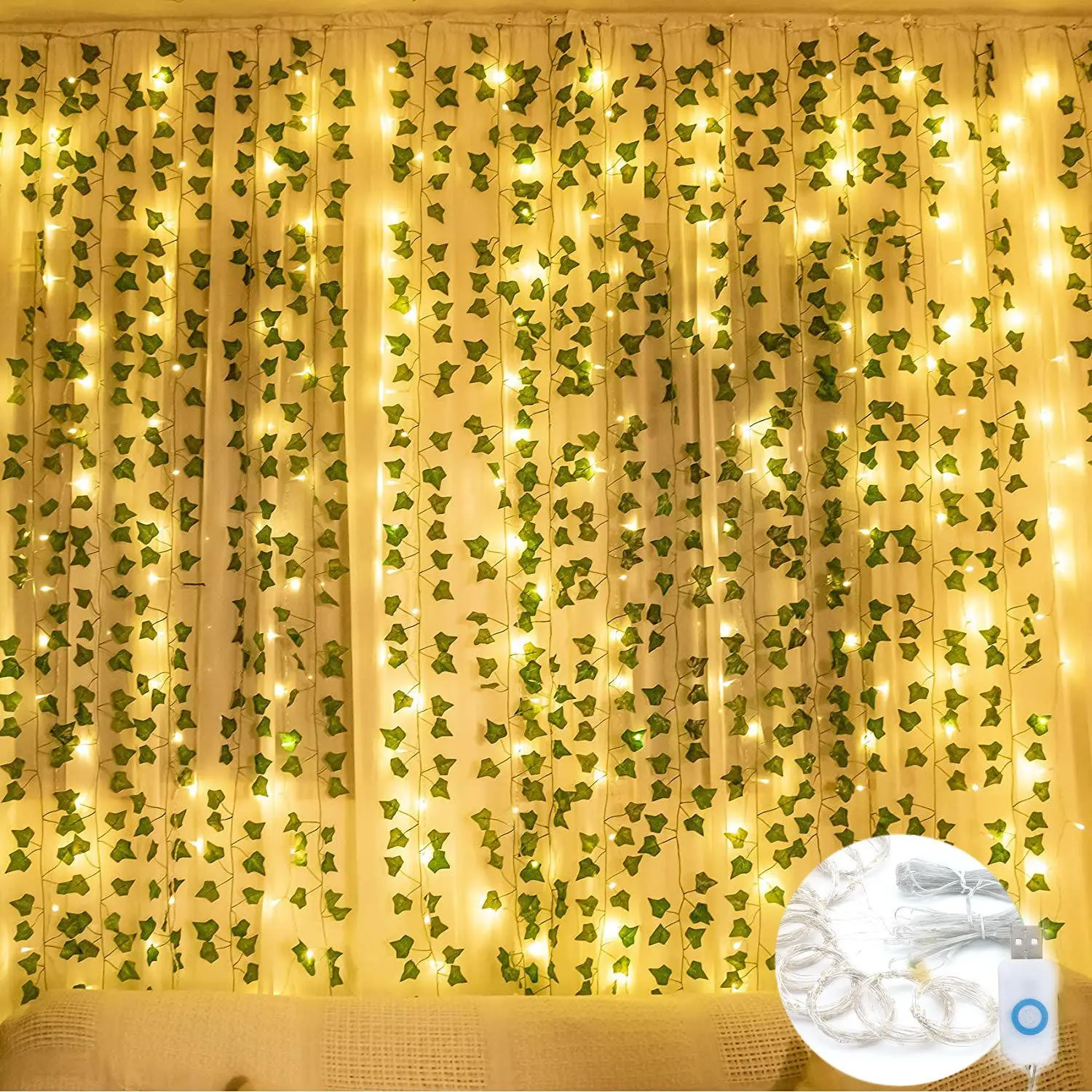 Artificial Vine Hanging String Light, 1 Set USB LED String Light with Remote Control, Decorative Light for Wedding, Bedroom, Party, Garden, Wall, Room Home Decor