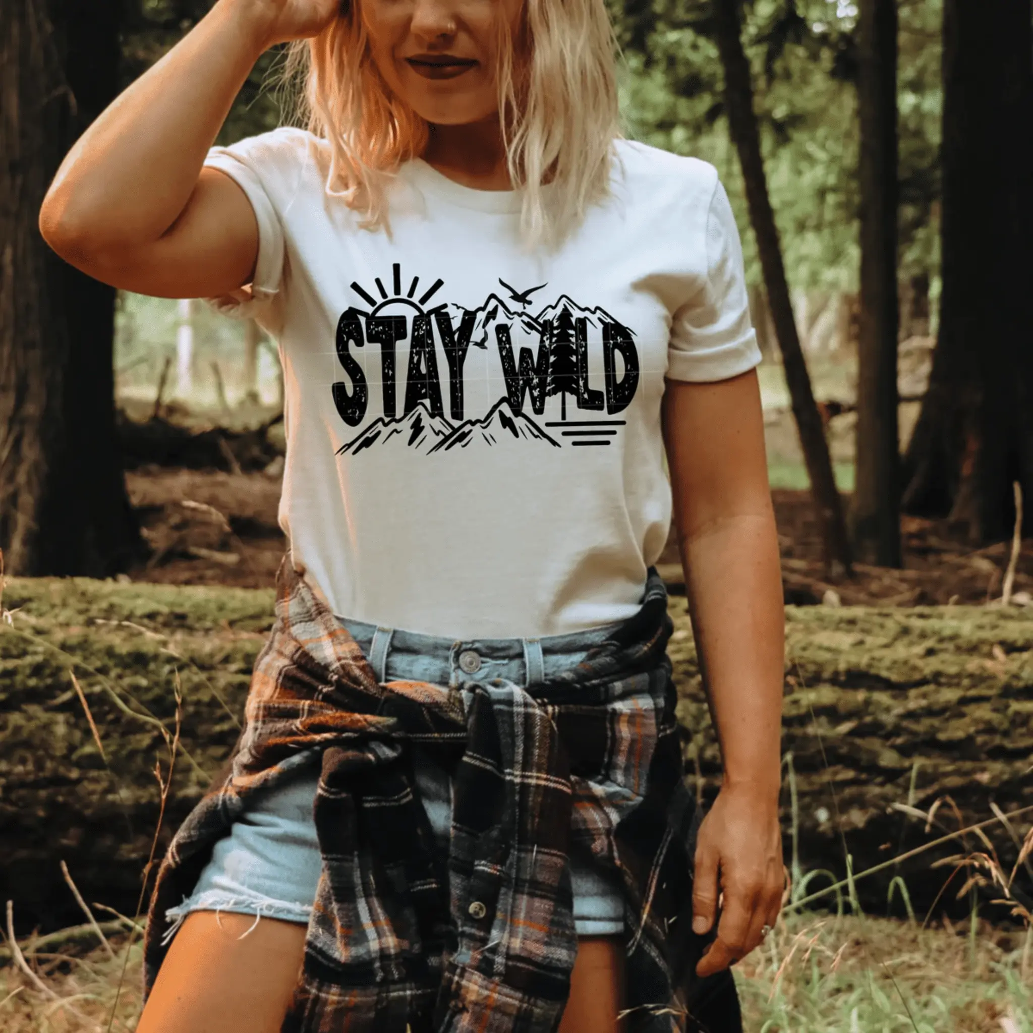 RTS STAY WILD MOUNTAINS SUN SINGLE COLOR BLACK DTF DIRECT TO FILM transfers ADULT 9X12. 9-M