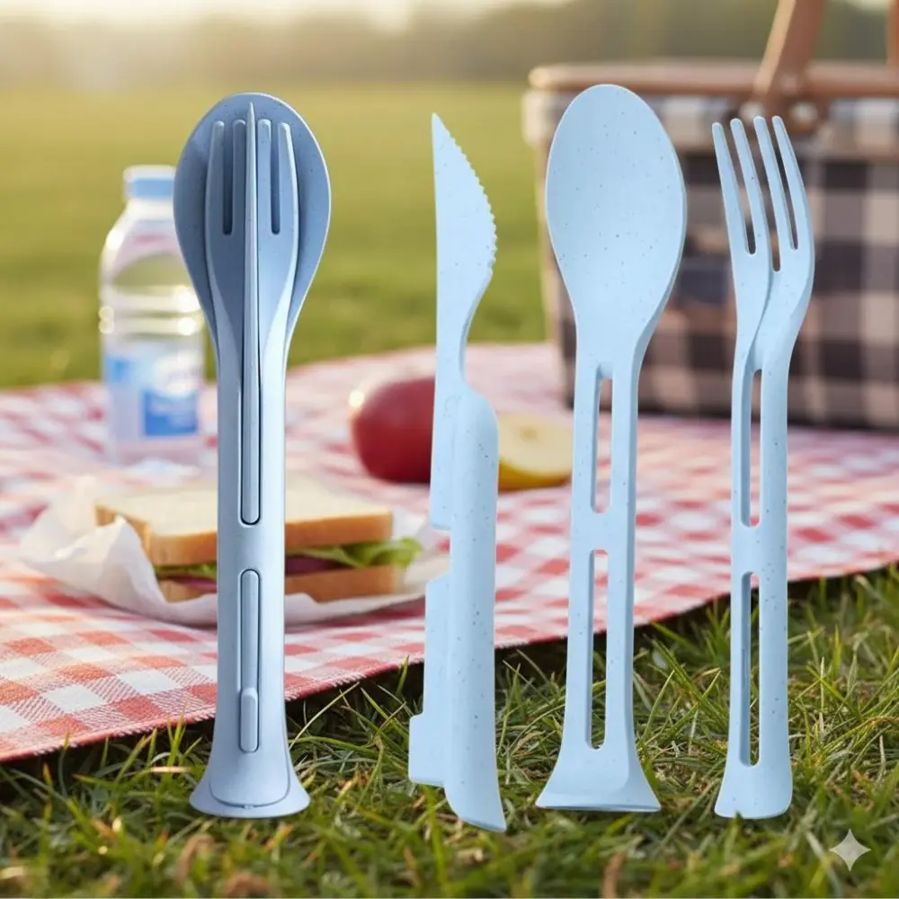 Portable Folding Utensil Set: Compact Travel & Camping Cutlery Kit, Camping Kitchenware, Non-Slip Anti-Choking Kids Fork Spoon, All-in-One Storage for Picnic Outdoor Hiking
