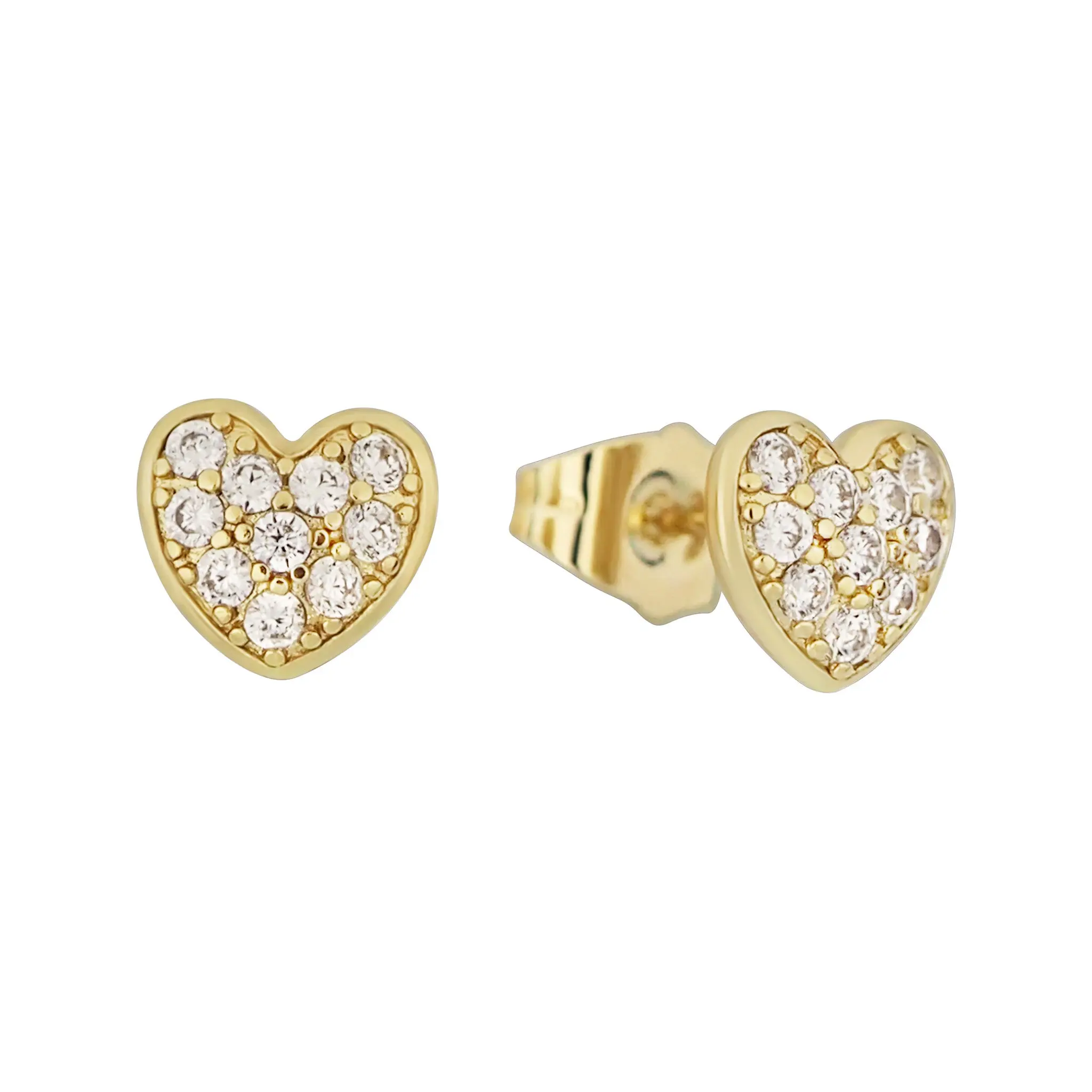 Pavé Heart Stud Earrings - 14K Gold-Plated
