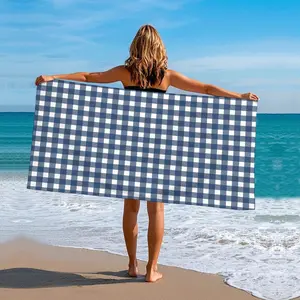Stylish Reversible Beach Towel with Classic Blue and White Gingham, Timeless Checkered Pattern for a Versatile, Preppy Summer Accessory