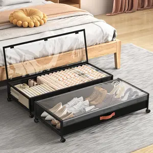 Large Under Bed Storage Containers with Wheels 2 Pack Underbed Storage Drawers for Shoes Blankets Clothes Toys Organization, Fit for College Dorms Bedrooms Nursery Rooms Black 7.5in Height