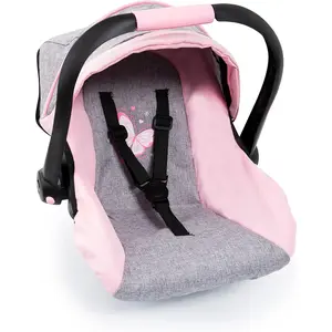 Car Seat Easy Go for Neo Vario Pram with Cover, Doll Accessories, Pink, Grey with Butterfly,Grey/pink, for dolls up to 18"