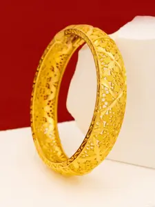 24K Gold Plated Filigree Open Bangle Bracelet for Women, Vintage Floral Engraved Hollow Cuff, 18K/24K Gold Plated(not solid gold), Luxury Middle Eastern & Vietnamese Bridal Jewelry, Hypoallergenic for Wedding & Party Wear, Adjustable Cuff Bracelet