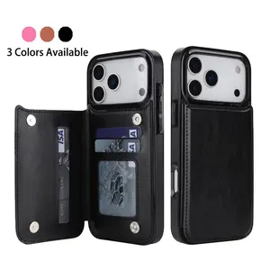 Premium Genuine Leather Wallet Phone Case for iPhone 17 Pro Max 16 15 Plus 14 13 12 Pro Max - 3 Card Slots + Cash Compartment + Shockproof TPU Inner Case - Perfect Gift
