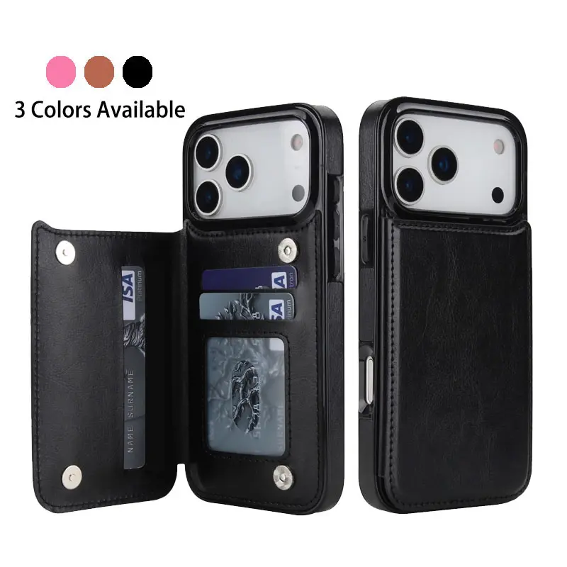 Genuine PU Leather Smartphone Wallet Cover - Customized Mobile Phone Accessories with 3 Card Slots, Cash Compartments, Shockproof TPU Inner Case for iPhone 17 Pro Max,16,15 Plus,14,13,12 Pro Max - Ideal Gift