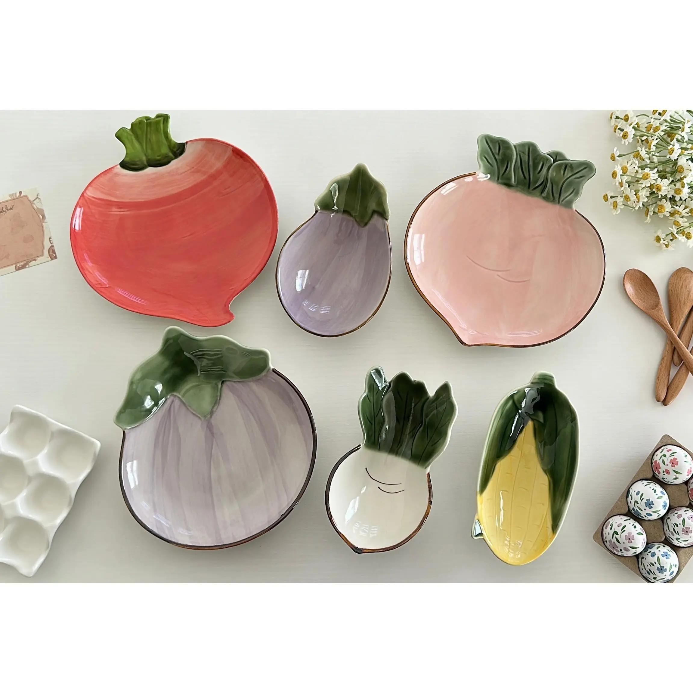 Vegetable-Inspired 6-Piece Handmade Ceramic Plate Set